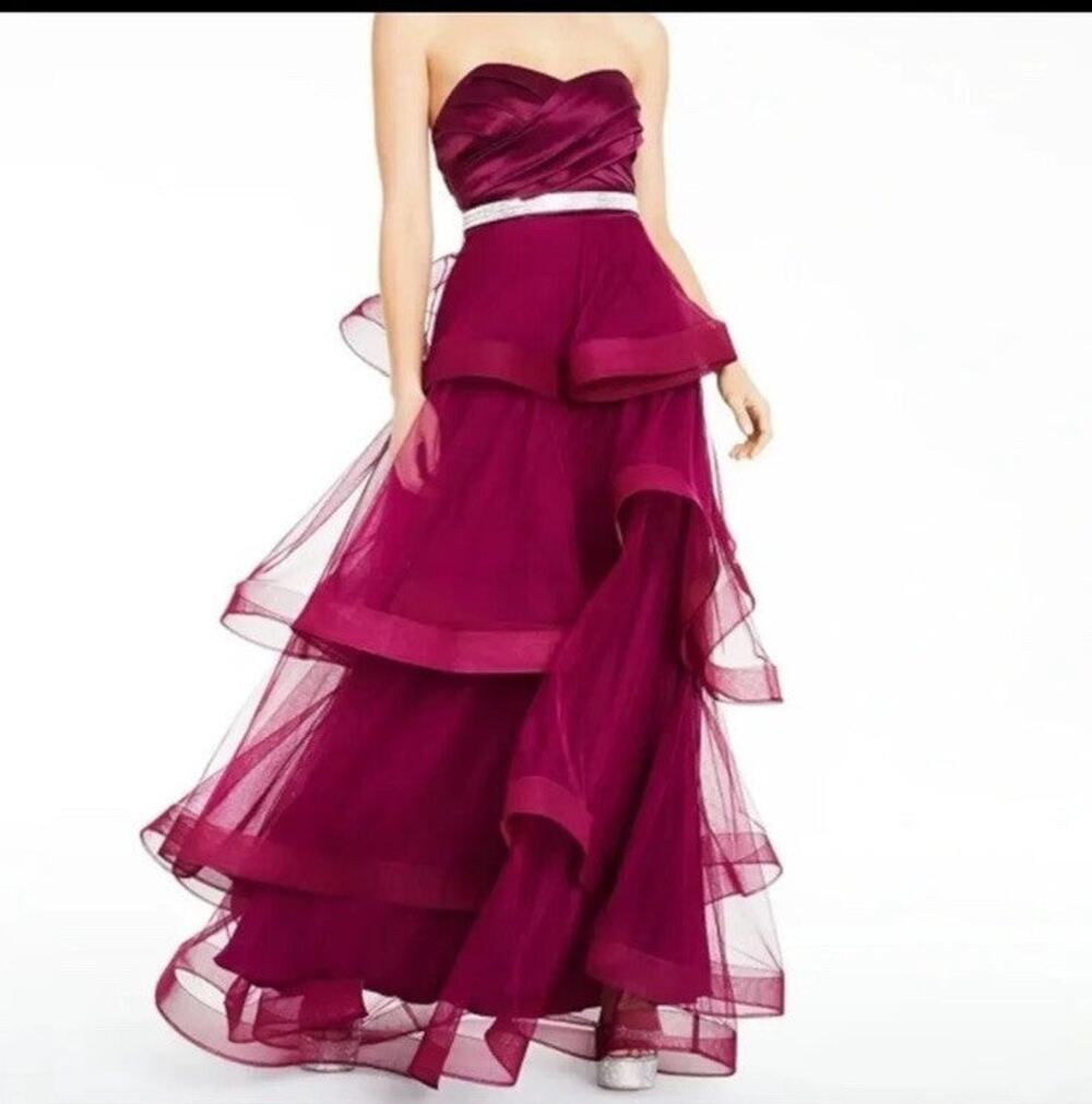 Say Yes To The Dress The Women's Burgundy Lined Sleeveless Gown Dress - 4